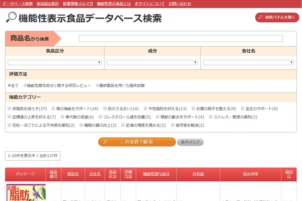 機能性表示食品データベース